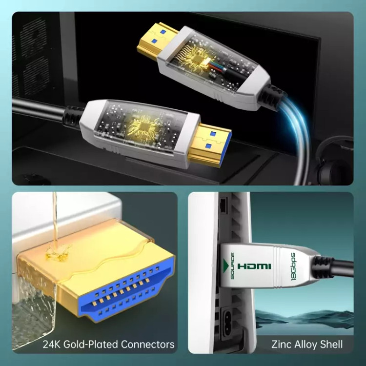 نمای نزدیک کابل HDMI فیبر نوری برند FEIZLINK
