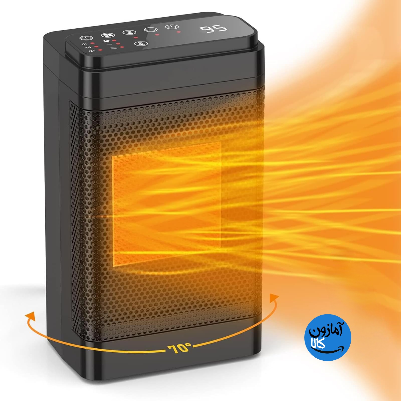 بخاری‌ برقی سرامیکی فن‌دار ۱۵۰۰ وات با ترموستات،محافظت در برابر گرمای بیش از حد و واژگونی