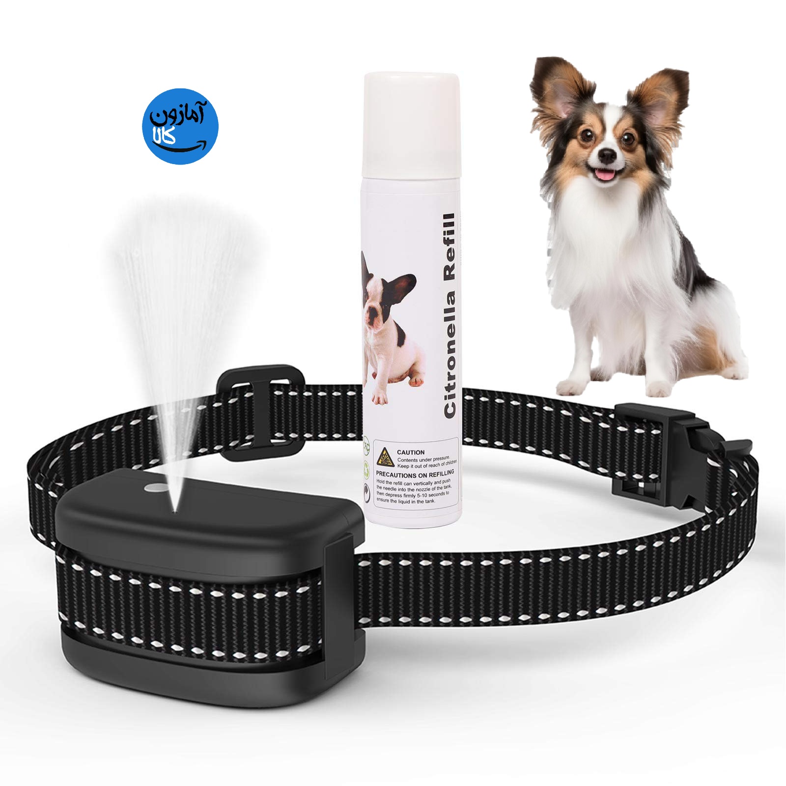 قلاده ضد پارس سگ اسپری سیترونلا، شامل اسپری سیترونلا (ایمن برای انسان مخصوص سگ‌ها)