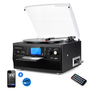 گرامافون بلوتوثی برند !DIGITNOW با بلندگوی استریو، تبدیل وینیل LP به MP3 با CD، کاست، رادیو، ورودی AUX و رمزگذاری USB/SD، کنترل از راه دور، پخش کننده موسیقی صوتی با آمپلی فایر داخلی