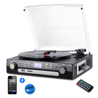 گرامافون بلوتوثی !DIGITNOW با بلندگوهای استریو،تبدیل وینیل به MP3 با قابلیت پخش کاست، رادیو AM/FM، کنترل از راه دور، پشتیبانی از USB/SD